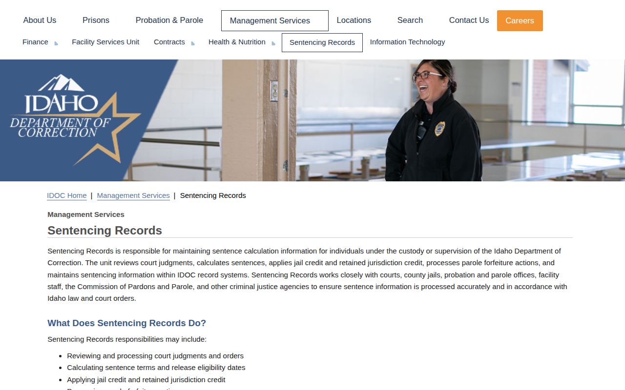 Shoshone County projected release date IDOC Sentencing Records route