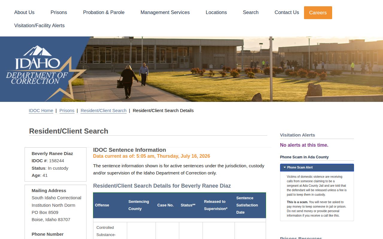 Shoshone County projected release date IDOC parole eligibility field