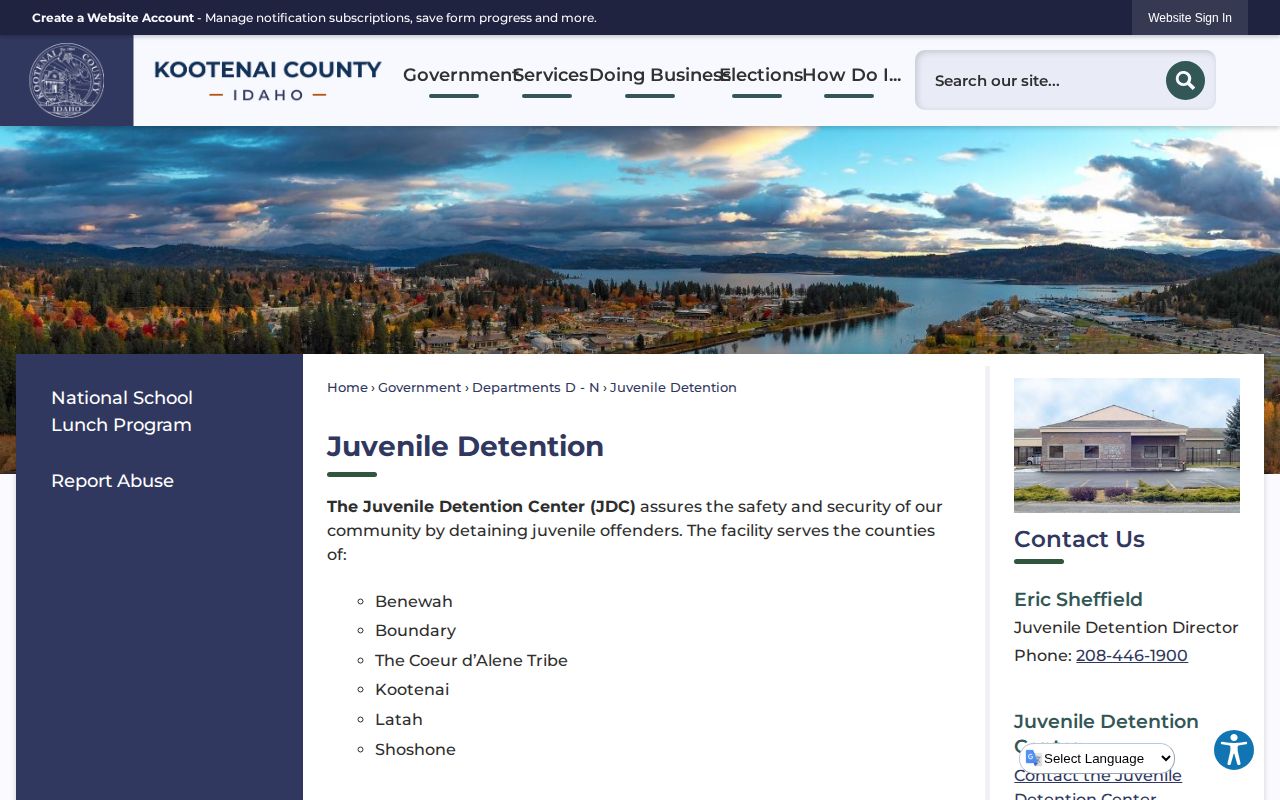 Official Kootenai County Juvenile Detention information page