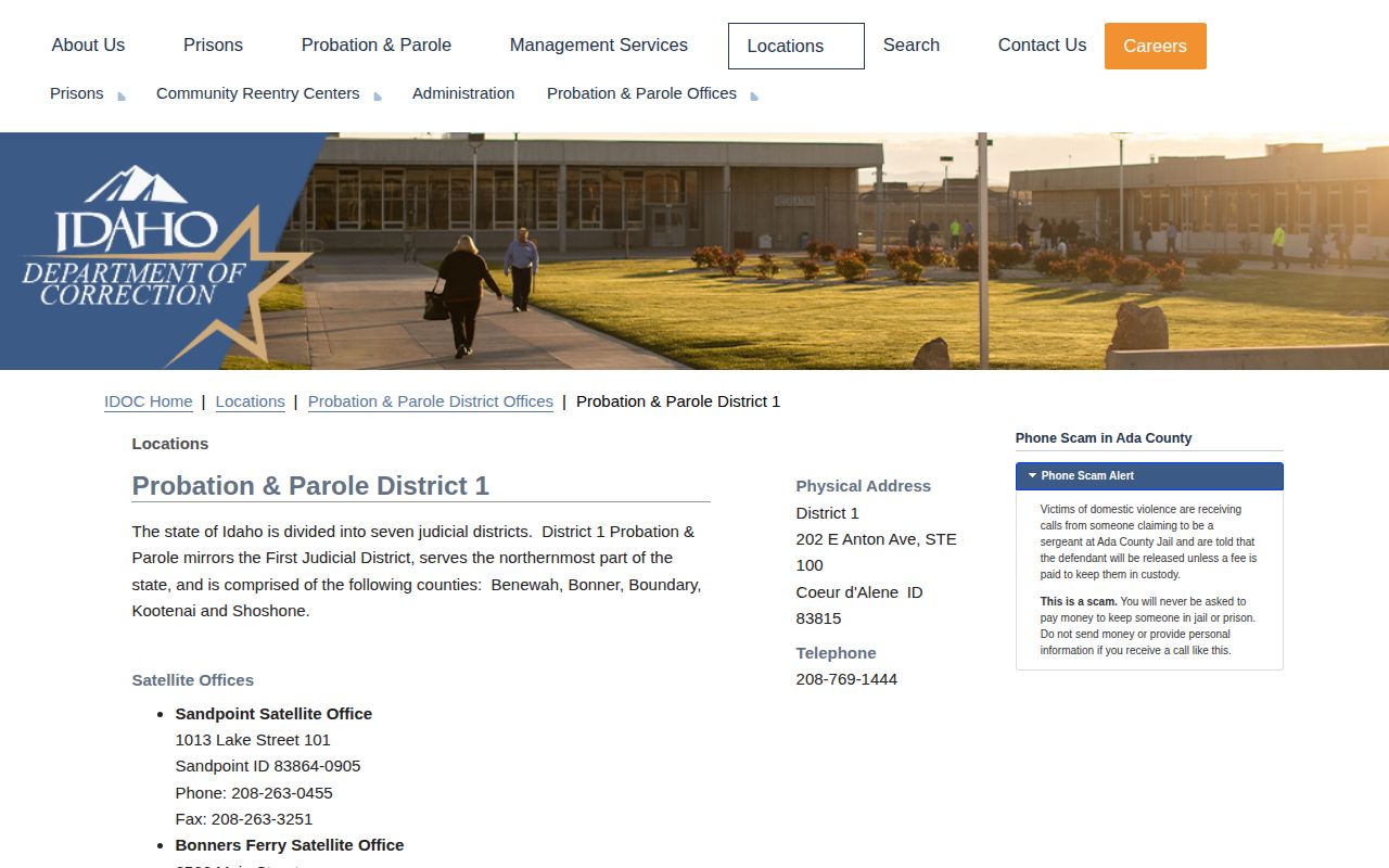 Shoshone County parole and probation IDOC District 1 office
